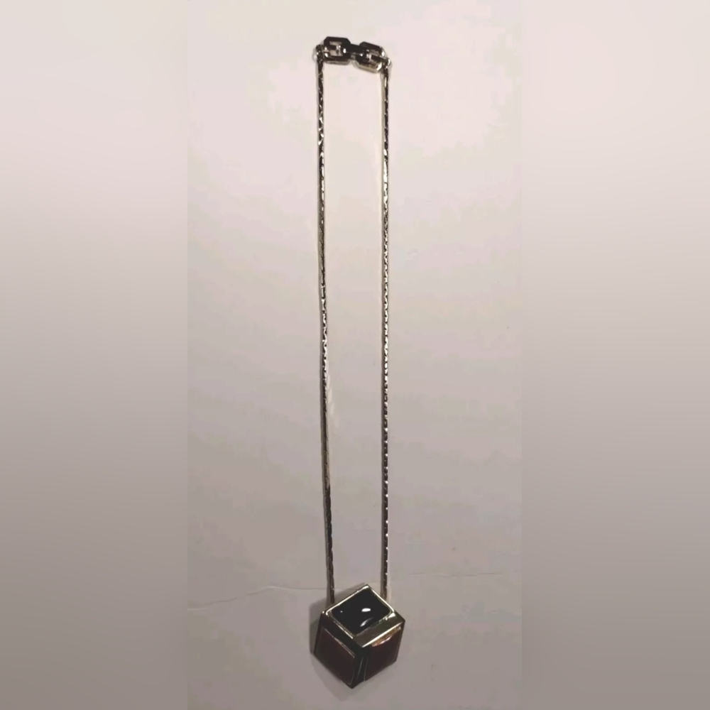Vintage 80s Givenchy Gold Tone Enamel Cube Necklace Black Mauve Disco Modernist - Picture 4 of 11